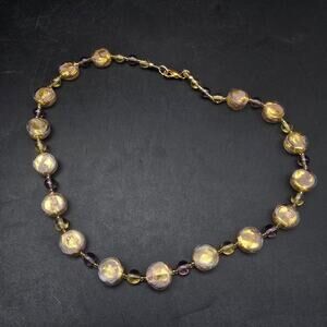 Dyadema Brass Italy Murano Glass Necklace Pink Gold Tone